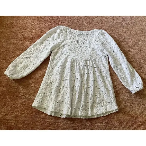 Annie Griffin white cotton eyelet lace blouse XS long sleeve boho top - Image 8