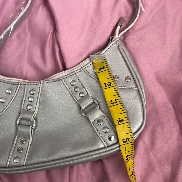 Goth Grunge Biker Y2K 2000s Style Trendy Silver Streetwear Bimbo Shoulder Hand Bag Purse Mcbling Faux Leather Studs #Acubi #Subversive #Streetwear #Punk #Baddie Measurement in pics - Image 4