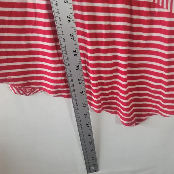 BLEU Stripe Asymmetric Hem Tunic Top XL Red White Multi Directional Long Sleeve - Image 6