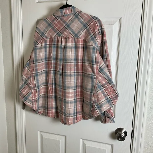 Oversized Plaid Flannel Shirt Button - Image 9