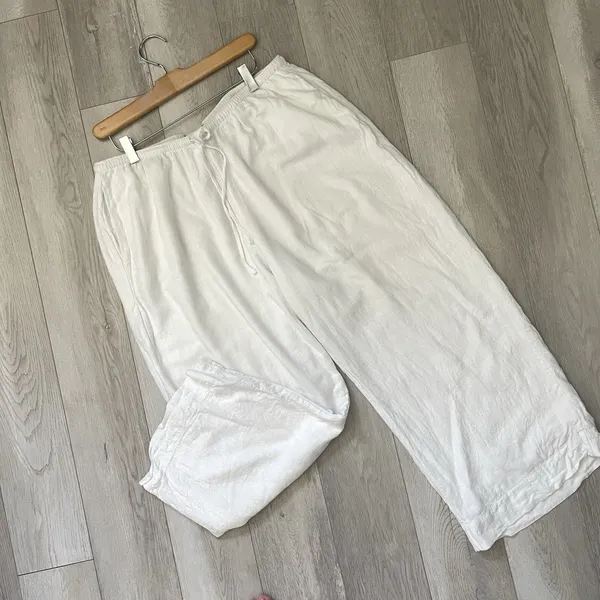 Abercrombie & Fitch Pants linen gemma wide leg crop womens White (large petite) - Image 3