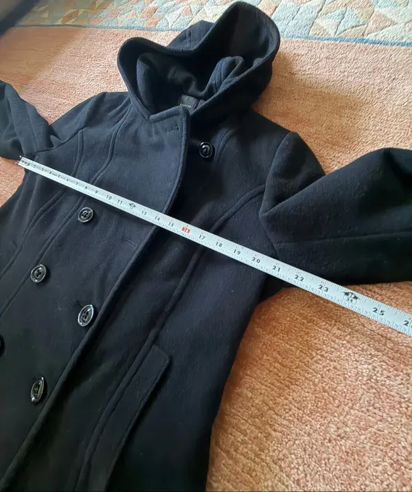 Braetan Black Wool Blend Hooded Peacoat Size L Double Breasted - Image 5