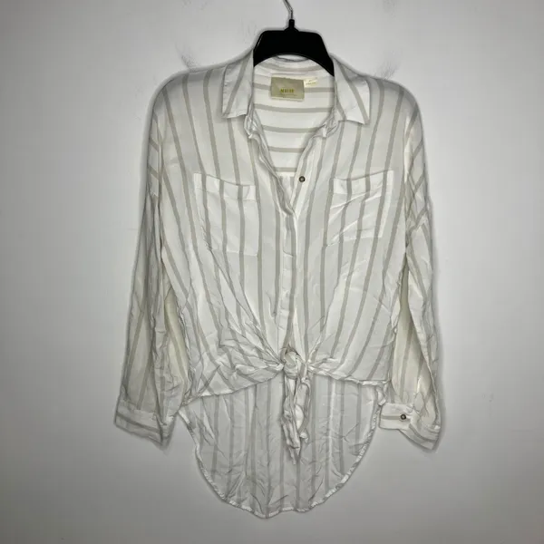 Maeve by‎ Anthropologie white & tan striped shirt button front womens size small - Image 3