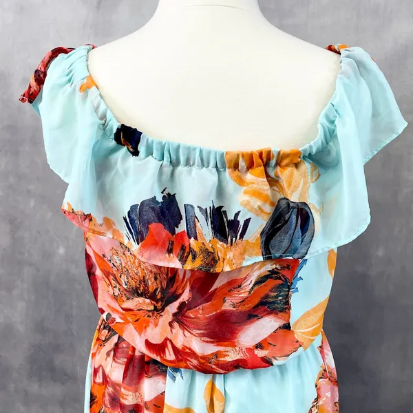 Bisou Bisou Floral Maxi Dress Womens 16 Ruffle Flowy Cottage‎ Tropical Romantic - Image 7