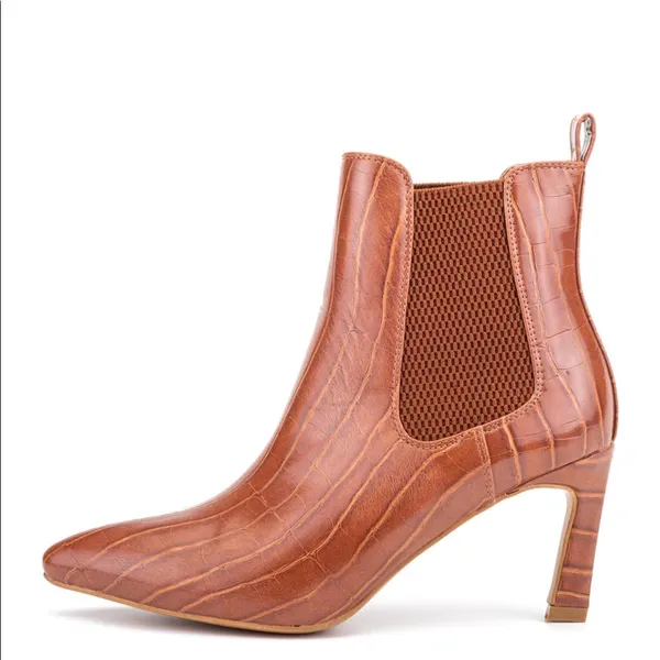 NEW OLIVIA MILLER Stay Sweet Vegan Croc Embossed Boot 6.5 Brown - Image 4