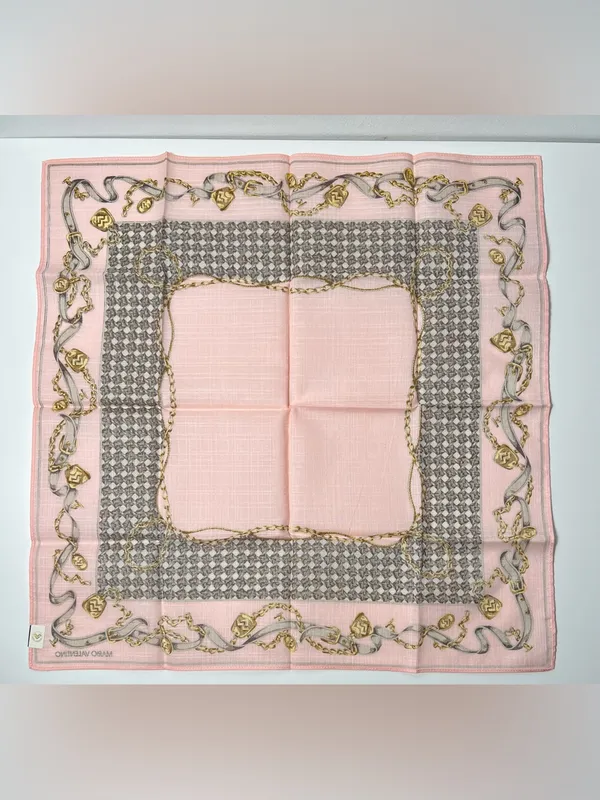 Mario Valentino Chain Belt Vintage Pink Cotton Scarf Bandana Handkerchief - Image 3