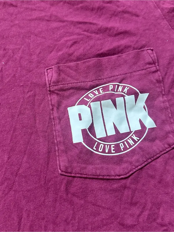 PINK Victoria's Secret Berry Short Sleeve Pocket Tee with White Logo - Image 3