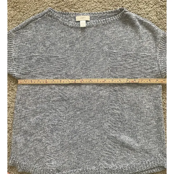 Ann Taylor Loft Women's Short Sleeve Blue White Rayon Blend Soft Sweater Large M - Image 7