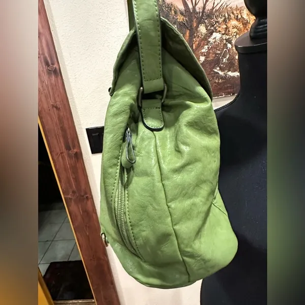 Bueno Lime Green Faux Leather Convertible Backpack Shoulder Bag Boho Chic Large - Image 4