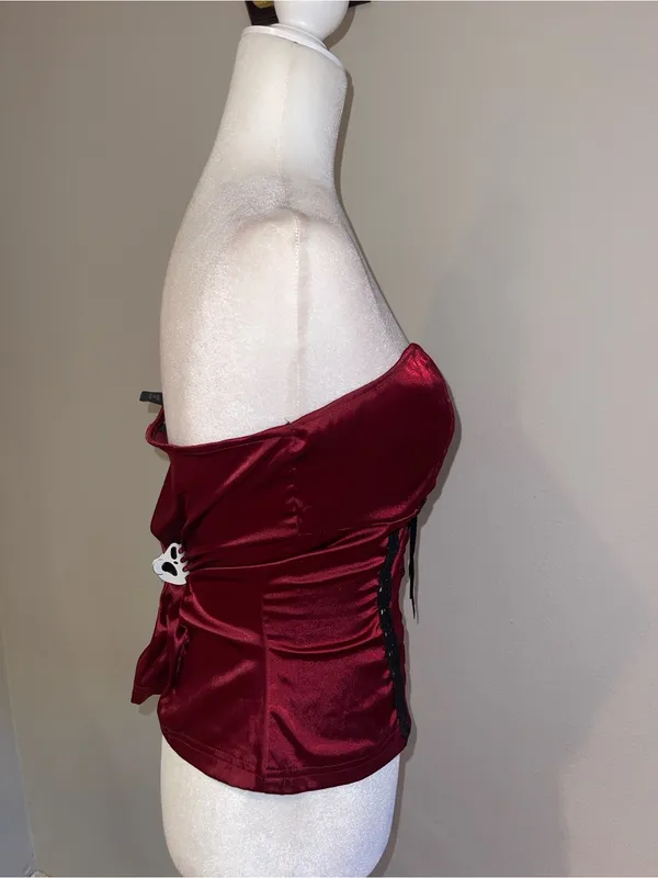 Angie Strapless Satin Corset Top in Burgundy - Image 3