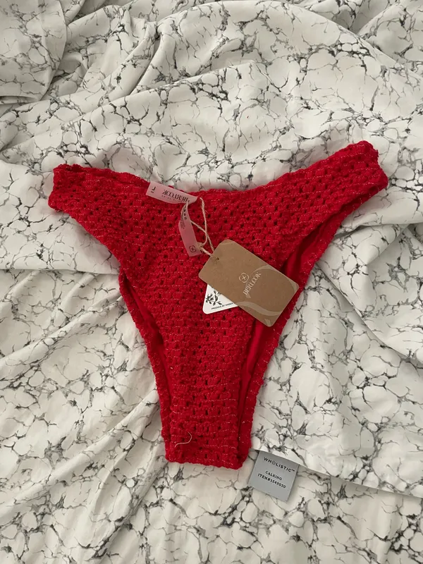 Red Crochet Bikini Bottom Size L - Image 4