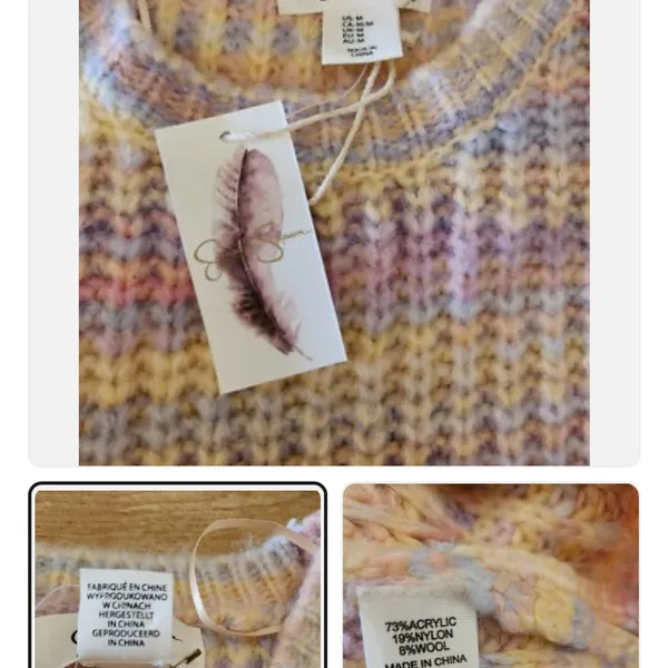 Jessica Simpson Pastel Striped Cropped Oversized Wool Sweater | Medium - Image 2