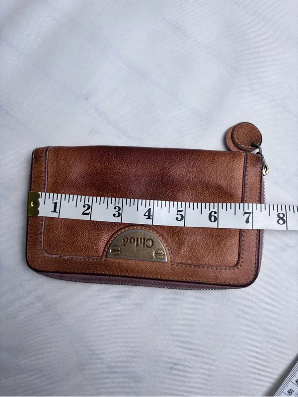 Chloé Eclipse Zip Around Continental Wallet Vintage Tan Leather Gold Hardware - Image 6