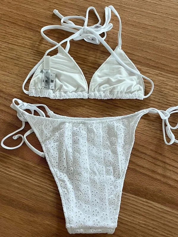 Frankie's Bikinis White Eyelet Triangle Bikini Set - Image 2