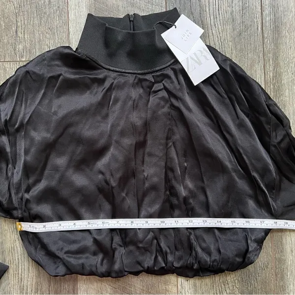 NWT Zara Black Satin Effect Long Sleeve Mock Neck Top Size XS Zipper Turtleneck - Image 15
