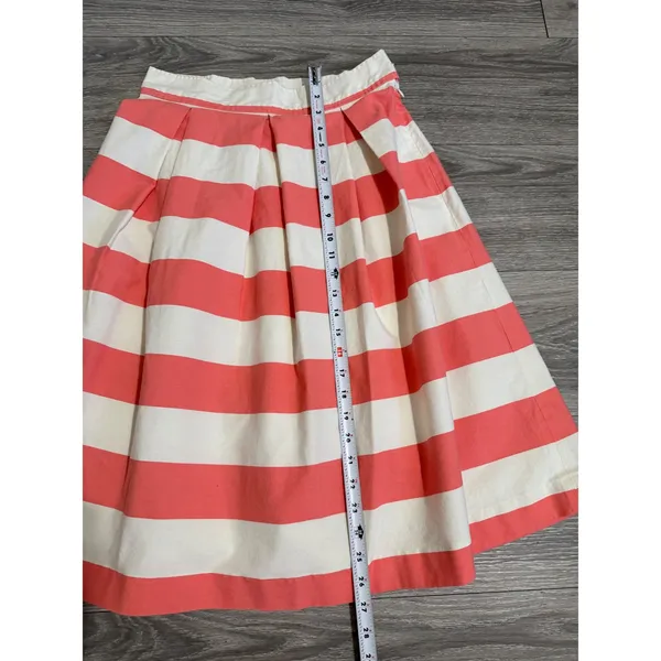 100% Cotton Womens Midi Skirt Size M Pink White Striped Pleated‎ Mod Nautical - Image 8