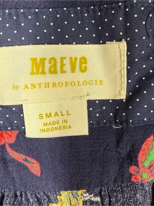 Anthropologie Maeve Dark Blue Butterfly Print Button Down Tie Waist Midi Dress - Image 4