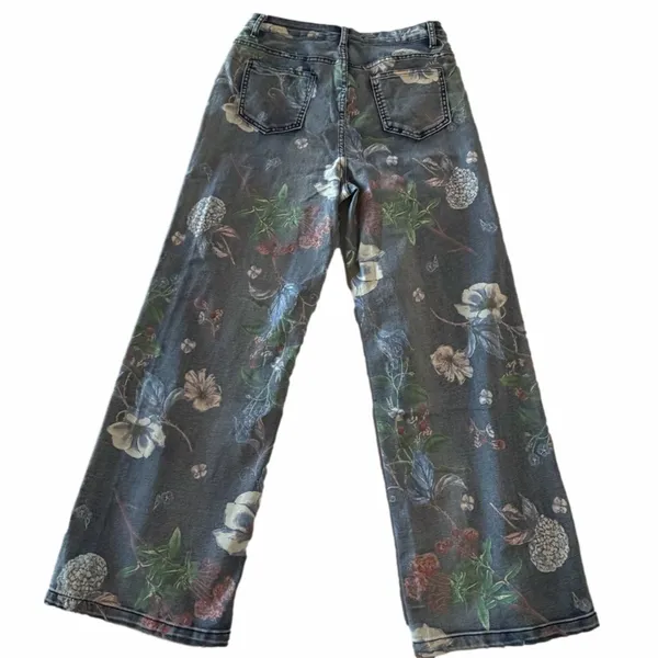 Women's Denim Floral Stamped Jeans Size Large #260709 - Image 10