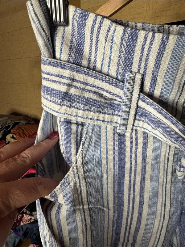 NWT GAP Linen Blend Blue White Stripe Wide Leg Tie Waist Pants Size 6 - Image 7