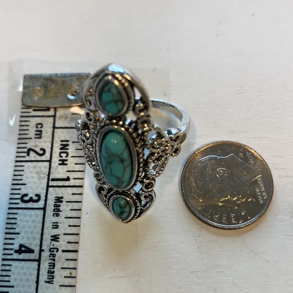Boho Coastalcore Light Blue Turquoise Stone Ring Lapis Lazuli Size 8 Ring Women - Image 2