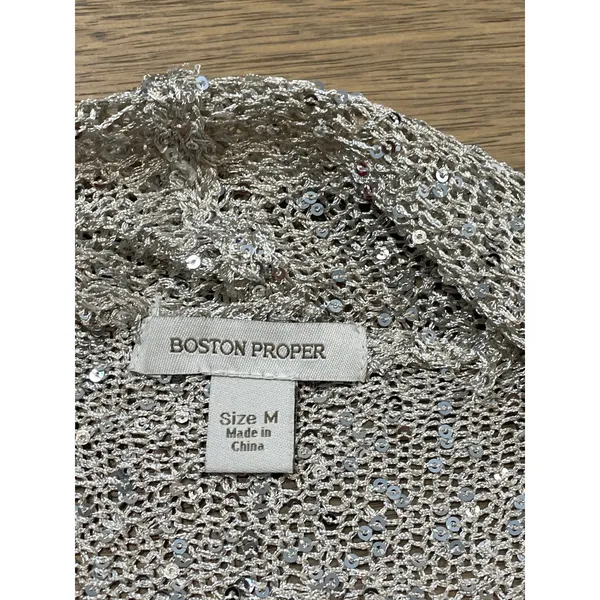 Boston Proper Open‑Knit Sequin Wrap Size M Beige Champagne Lightweight Layer - Image 5