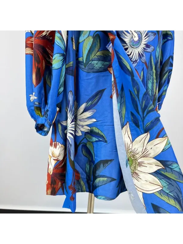 NWOT Farm Rio Blue Surreal Flowers Wrap Long Sleeve Mini Dress Size S - Image 12