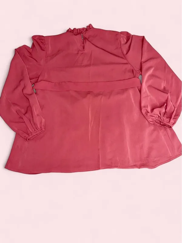 SHEIN Maternity Coral Pink/Salmon Tie-Front Belt Blouse - Image 3