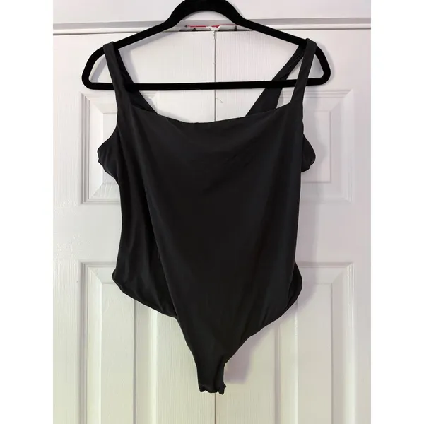 SKIMS Fits Everybody Square Neck Bodysuit Onyx Black 3X Thong Back‎ Snap Closure - Image 3