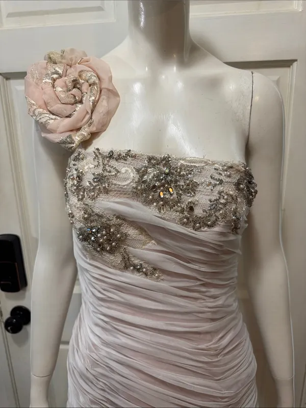 Mac Duggal Strapless Blush Pink Floral Ruffle Mermaid Gown Size 8 - Image 2