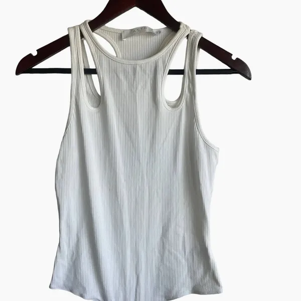 ASTR‎ Women Bodysuit M Ivory Ribbed Cutout Y2K Neutral Festival Clubwear Top - Image 4