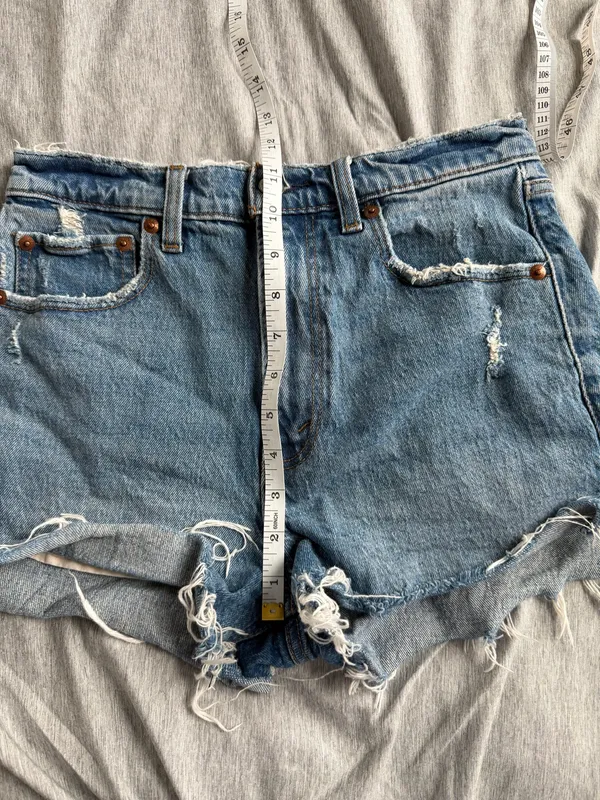 Abercrombie & Fitch The Mom Denim Shorts High Rise Distressed Blue 26 2 Beach - Image 8