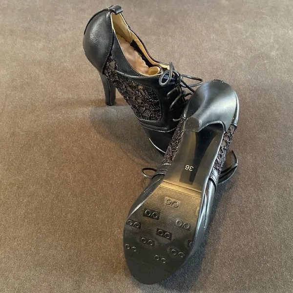 Women’s Black High Heel Booties with Lace Detail Size 5.5 - Image 5