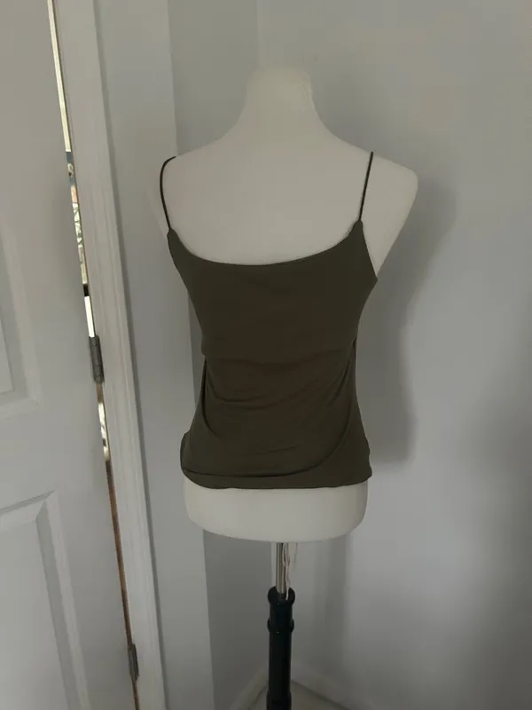 Women's Army Green Ribbed Spaghetti Strap Cami Tank Top - Image 3