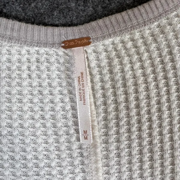 Free People Womens Waffle Knit Thermal Scoop Neck Top‎ Cream Taupe Medium - Image 4