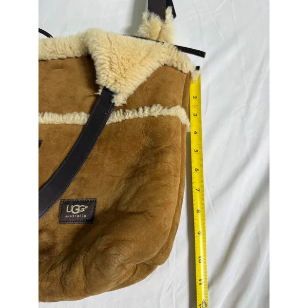 UGG Australia Chestnut Suede Shearling Trim Crossbody Hobo Bag Brown Leather - Image 10