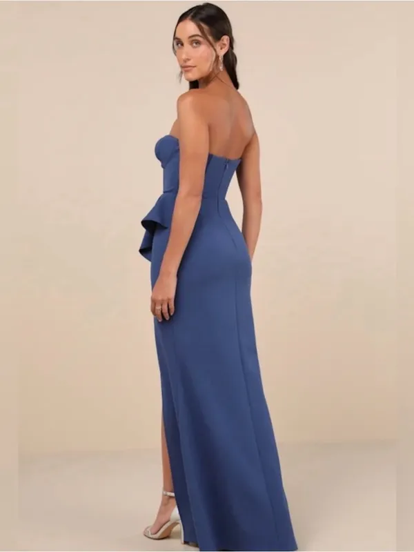 New Lulus Stunning Splendor Blue Bustier Tulip Maxi Dress Size Medium - Image 2