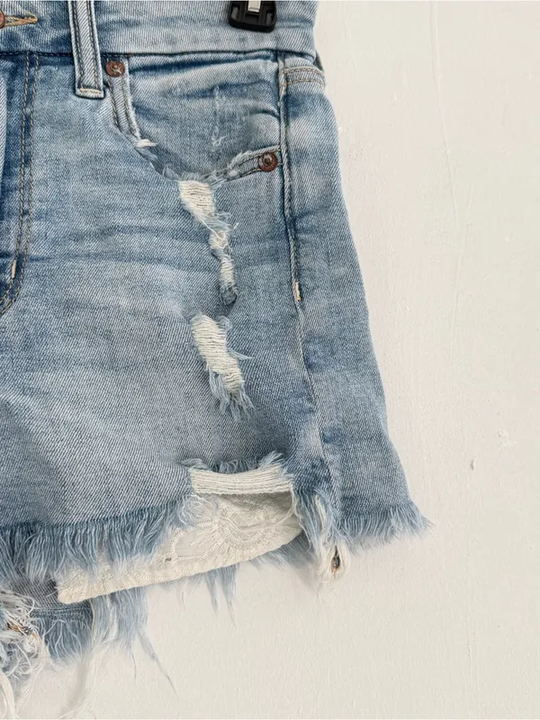 American Eagle Outfitters Light Wash Distressed Denim Shorts - Image 6