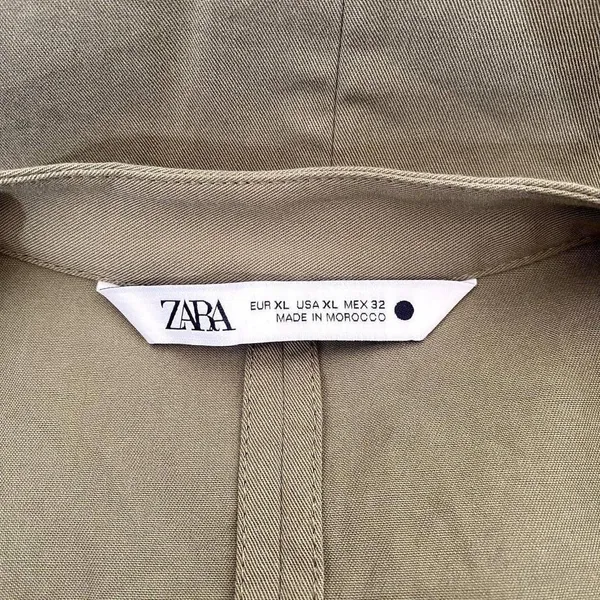 Zara‎ ZW Collection Belted Mini Dress Structured Khaki Green Utility Safari XL - Image 6