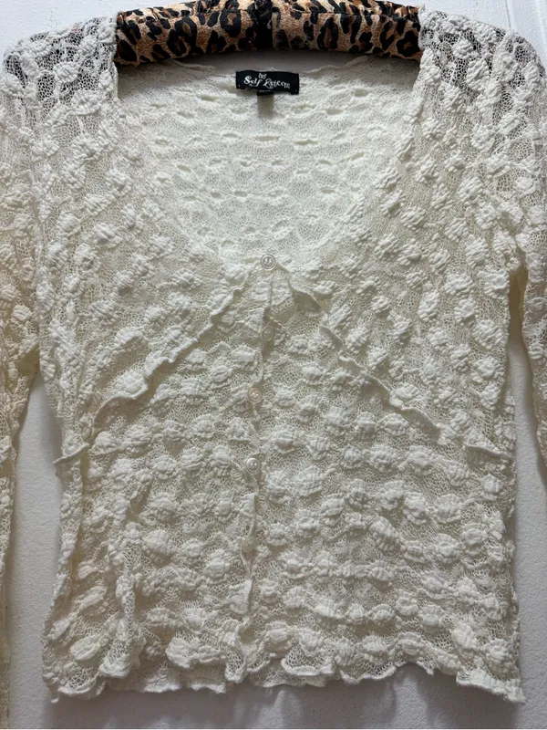 2000s Y2K Self Esteem Cream Lace Long-Sleeve Top Medium - Image 3