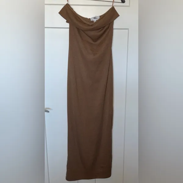 NWT Vici Celeste Ribbed Cut-Out Strapless Midi Dress - Mocha - Image 2