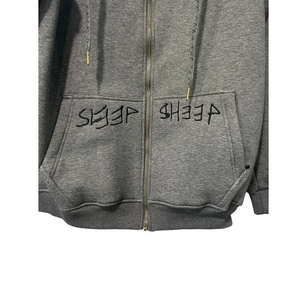 SLEEP SHEEP Plaine Hoodie Gray Sherpa Lined Full Zip Jacket M Streetwear Casual - Image 3
