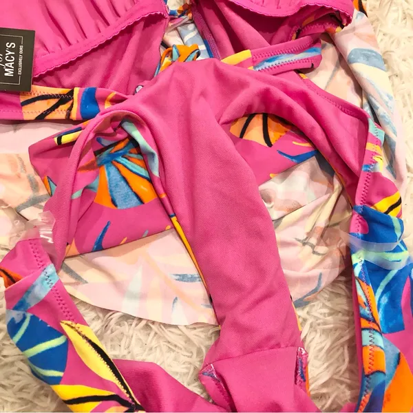 Macy’s Bar III Paradise In The Palms Cowl Neck One-Piece Swimsuit Pink‎ Medium - Image 9