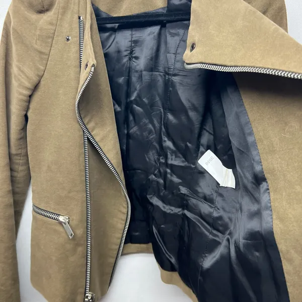 Zara Woman Faux Suede Brown Full Zip Moto Jacket Size XS Flawed - Image 8