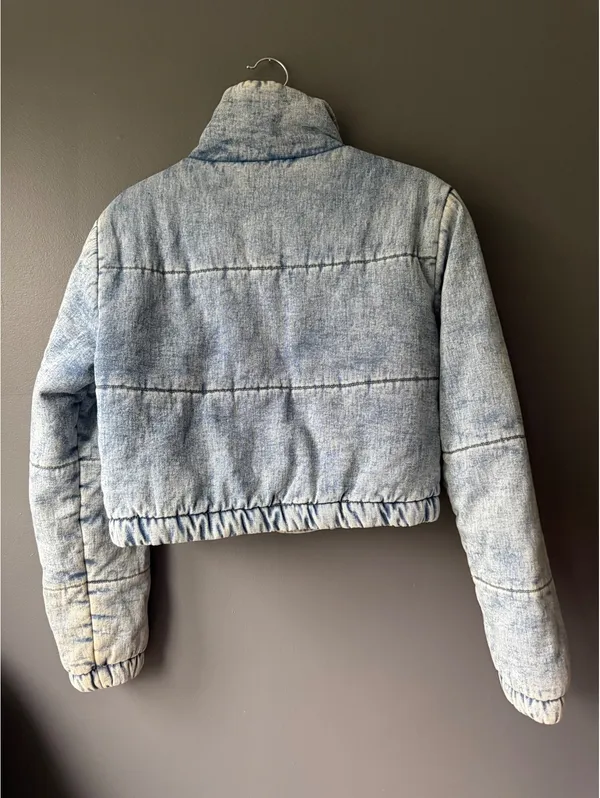 Sweet Habit Light Wash Denim Puffer Jacket, Size S - Image 2