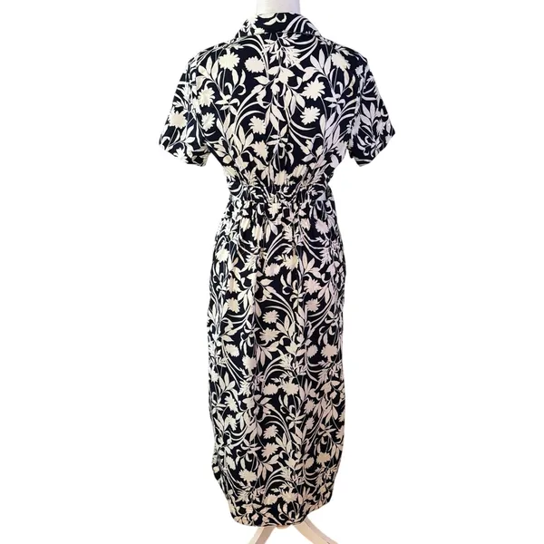 Old Navy Size S Floral Print Midi Shirt Dress Side Cutouts Tropical Beach - Image 3
