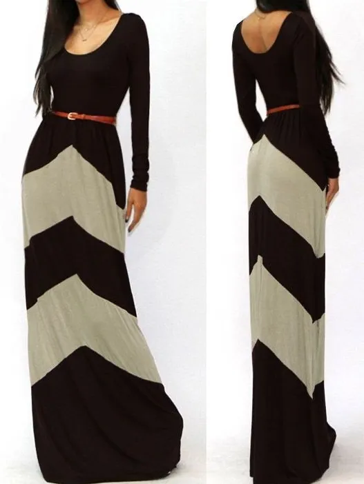 Black & Cream Chevron Color Block Long sleeve Maxi Dress Medium NWOT - Image 2
