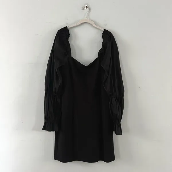 NWT A Loves A Obsidian Black Puff Long Sleeve Open Back Mini Dress‎ - Image 3