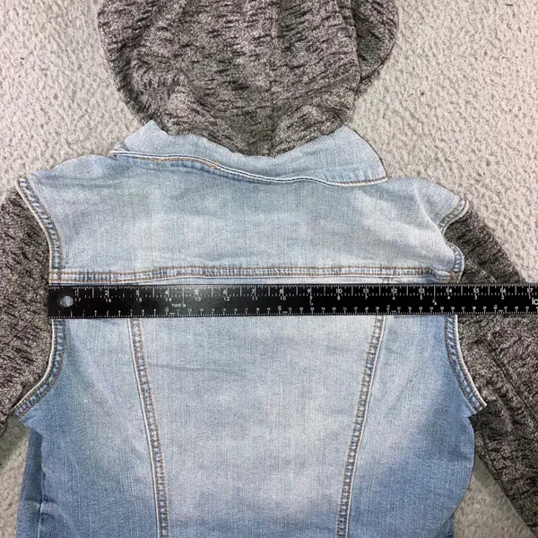 Denim Hoodie Jacket Women M Blue Gray Mixed‎ Media Grunge Street Indie Outerwear - Image 8