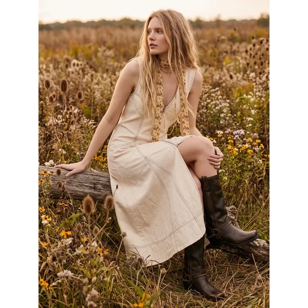 Free People Santino Denim Zip Front Midi Dress in Ecru Medium Minimalist - Image 3