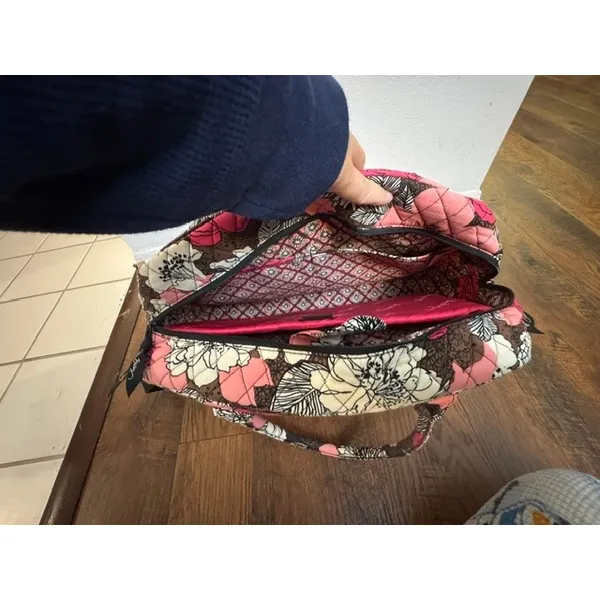 Vera Bradley Mocha Rouge Quilted Laptop Messenger Bag Pink Floral Crossbody - Image 2